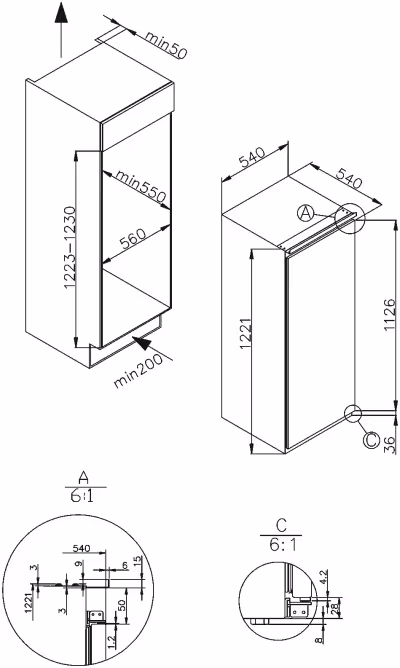 EKSS 362 221 - Kühlschrank 122cm Junona Line Einbaukühlschrank klein 2