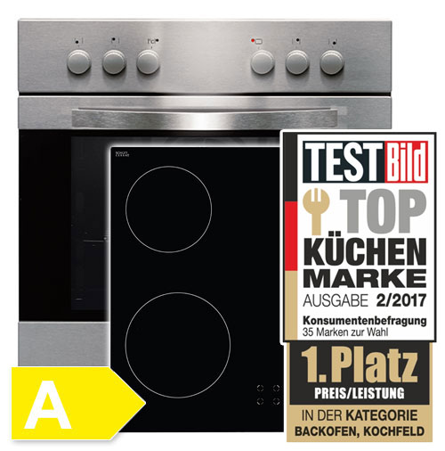 Modern Family Line Frontfarbe EDAN SCHWARZ MATT Amica EHC 209 001 EC - Herdset, Edelstahl