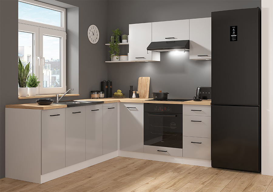 Einbauküchen Front wählbar: Frontfarbe HELLGRAU GLANZ Küchen